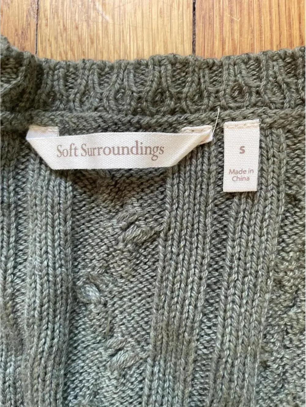 Soft Surroundings Olive Green Belted Cable Knit Cardigan Sweater Small Woodland